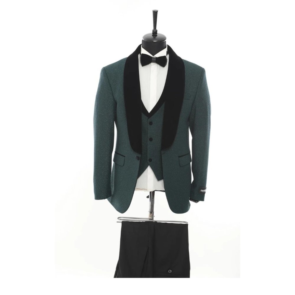 Derman Green Velvet Collar Silvery Tuxedo